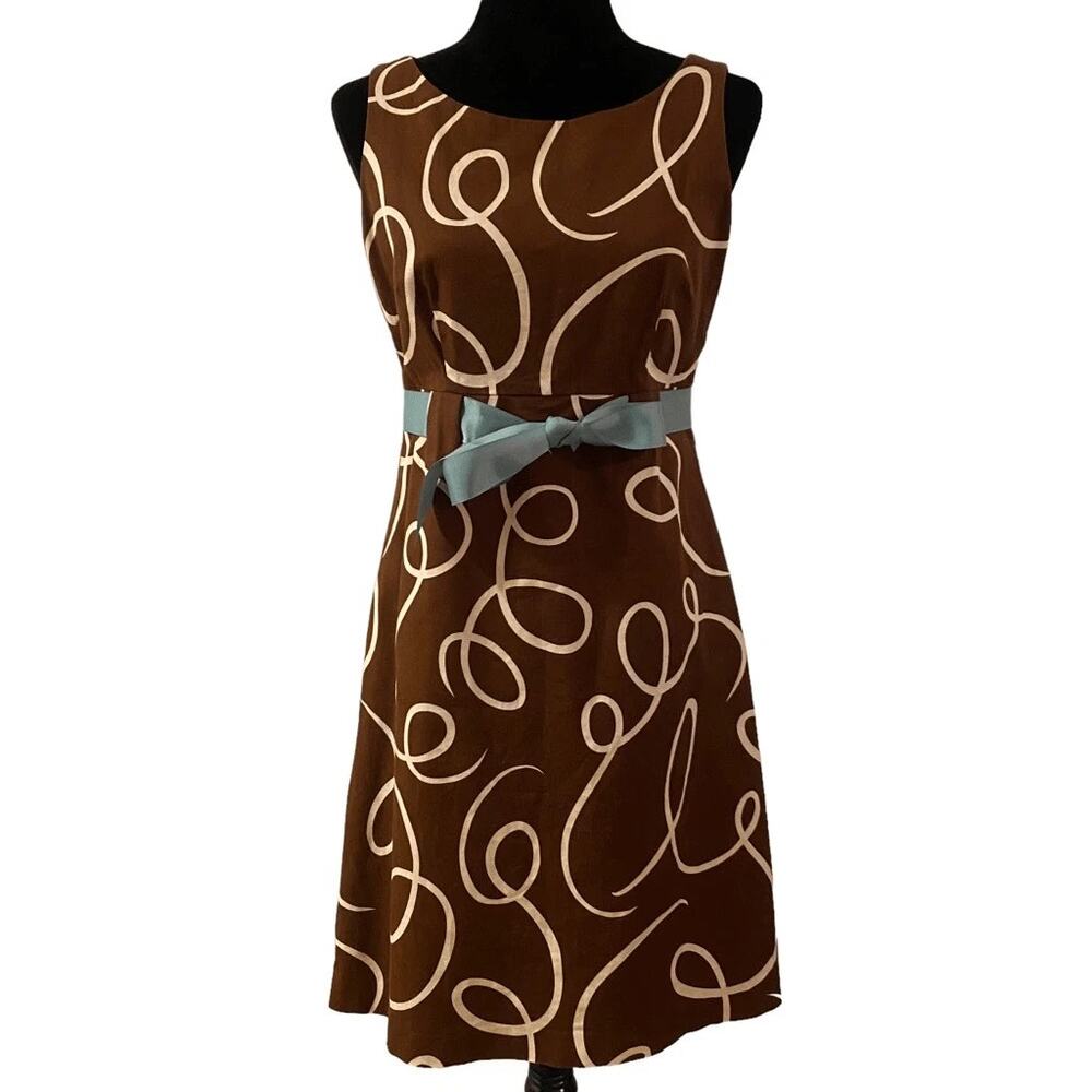 Jessica Howard Brown and Cream Sleeveless Dress Party Gift Knee 80s